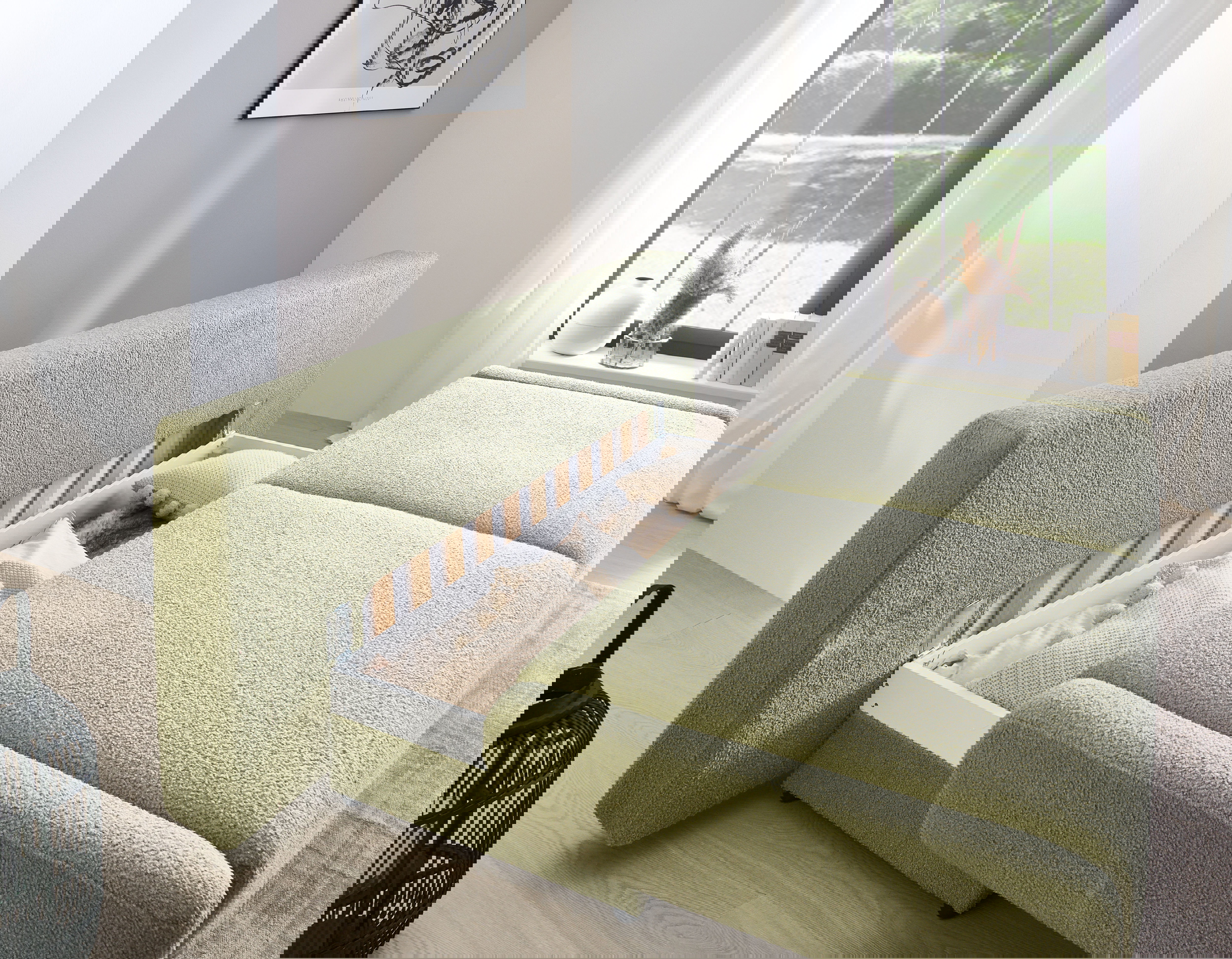 Schlafsofa Xally inkl. Schlaffunktion und Bettkasten in Stoff