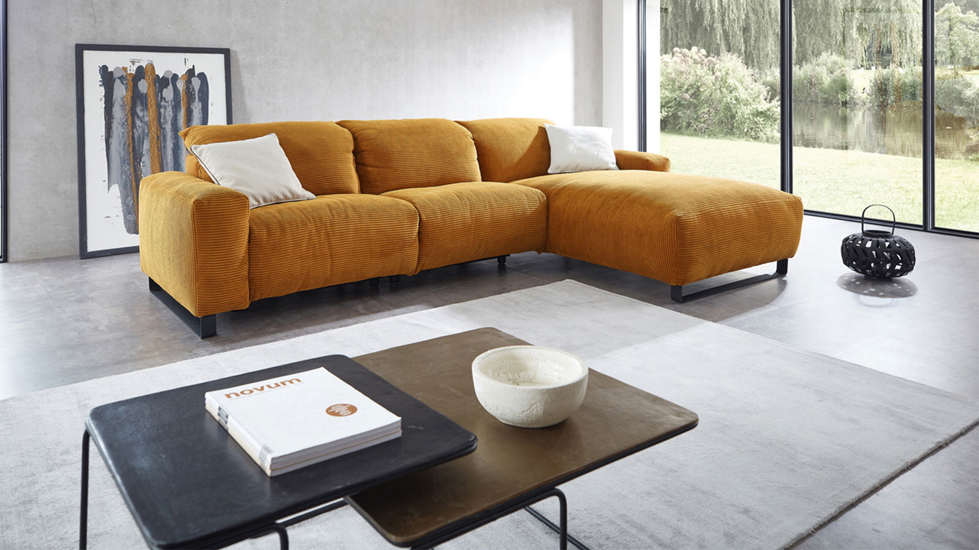 Ecksofa L-Form in Cordstoff Gold-05310103WW