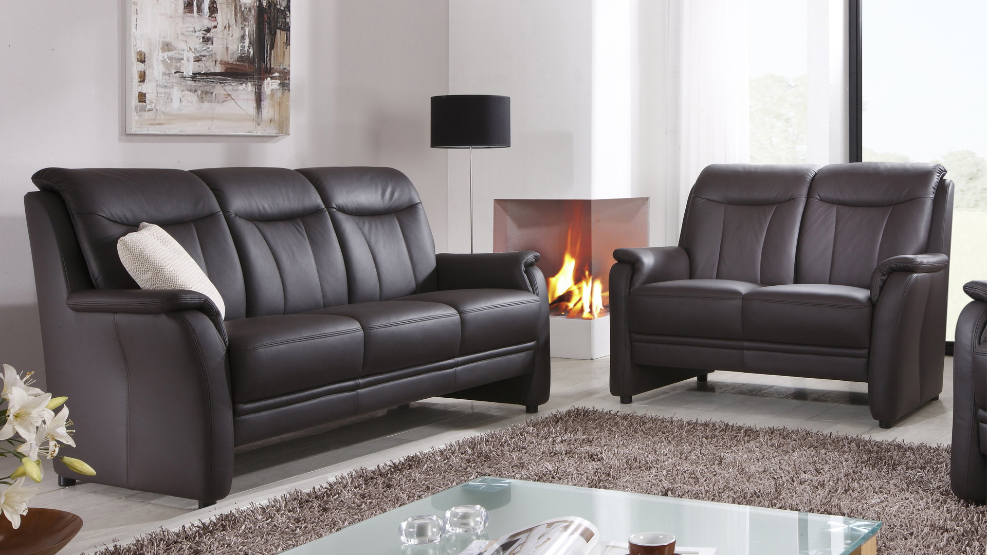 Gruber Couchgarnitur mit Kopfteilverstellung in Leder-0134018106-38WW-A
