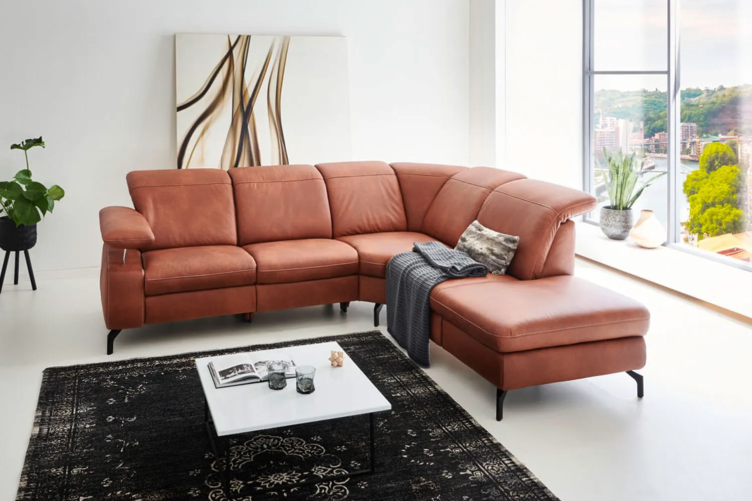 Stoff Ecksofa in L-Form Braun rechts