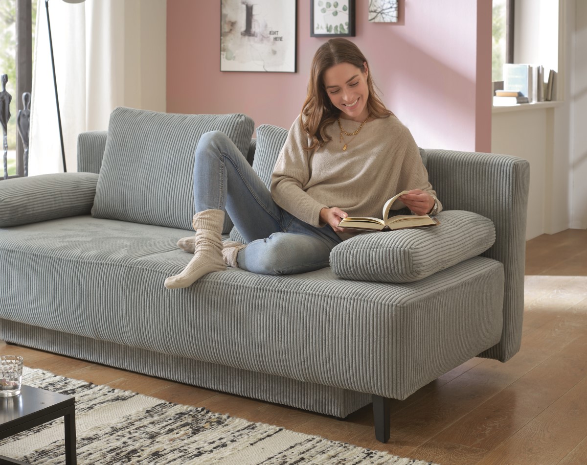 Schlafsofa aus Cordstoff mit Bettkasten