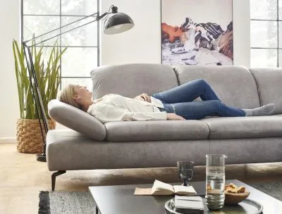 Ecksofa Lavina mit Funktion in Leder Eisgrau rechts