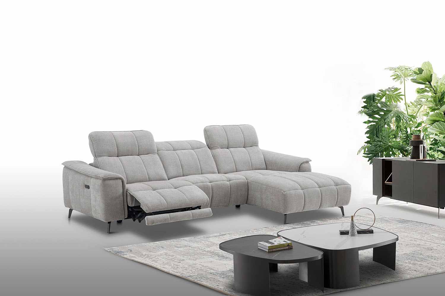Stoff Ecksofa mit manueller Kopfteilverstellung und Funktion