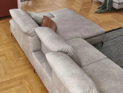 Ecksofa Lavina mit Funktion in Leder Eisgrau rechts