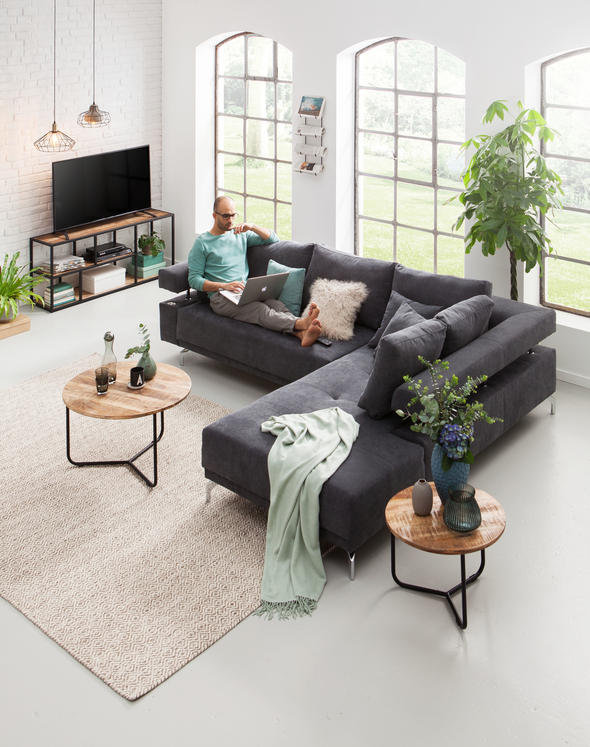 Ecksofa Dream mit motorischer Sitztiefenverstellung in Stoff-06460128WW