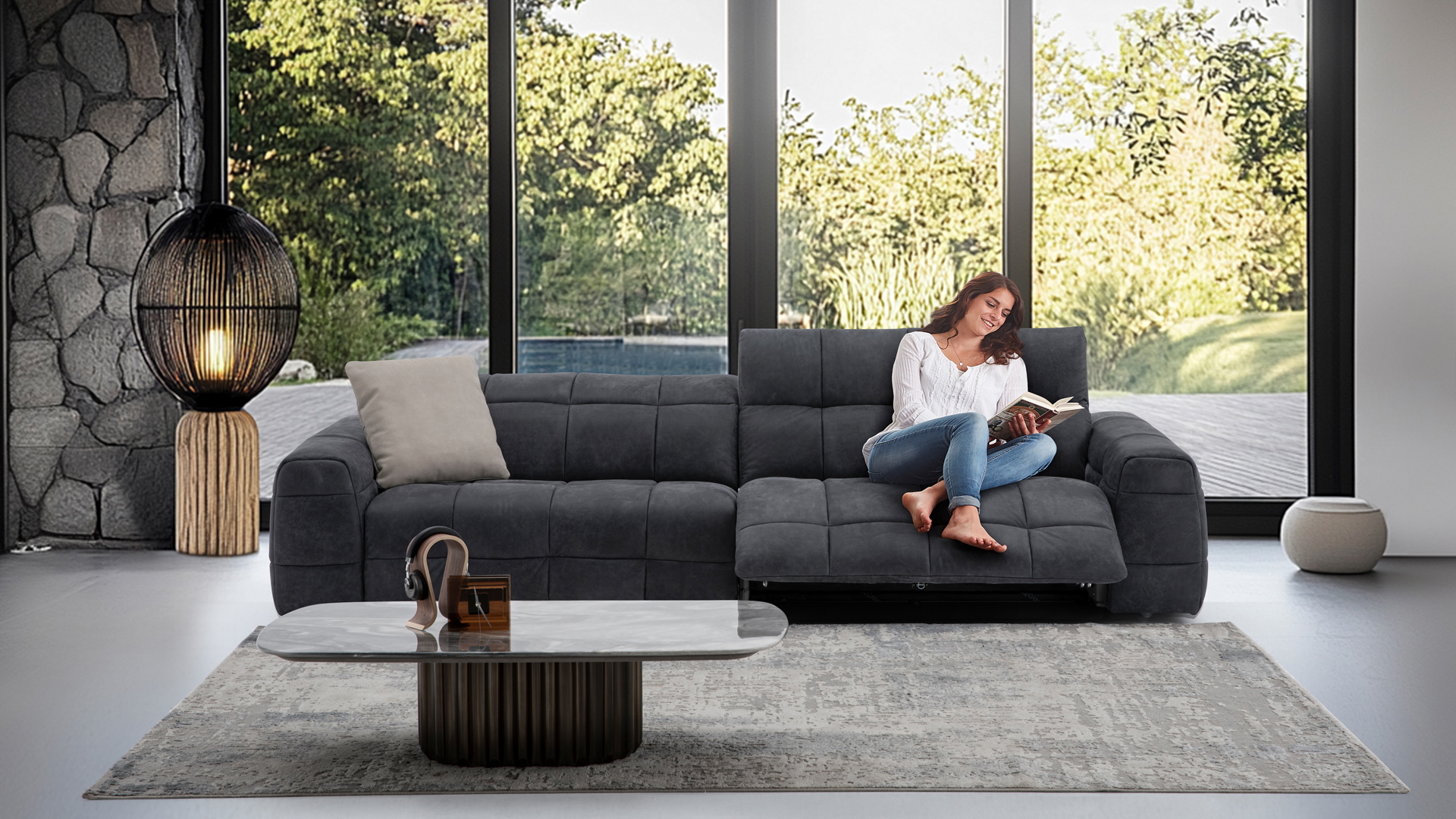 CAMPO DE´FIORI Designer Sofa Maxime mit Kopfteilverstellung in Leder-05960131WW