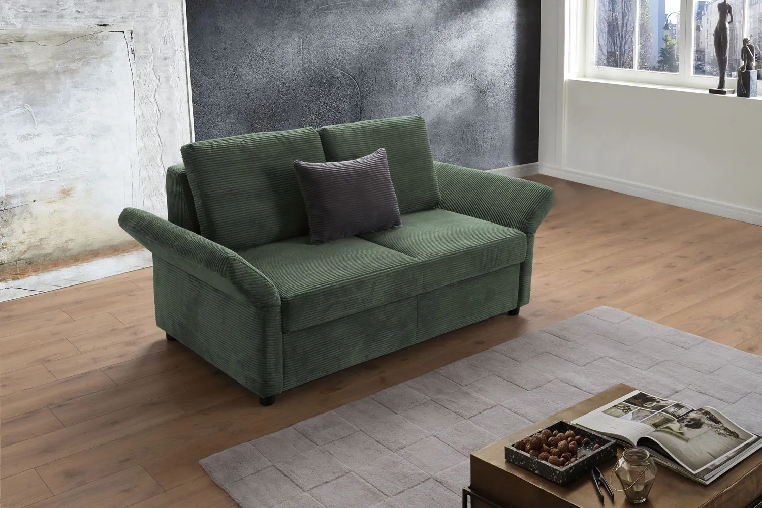 Schlafsofa in Cord Olive