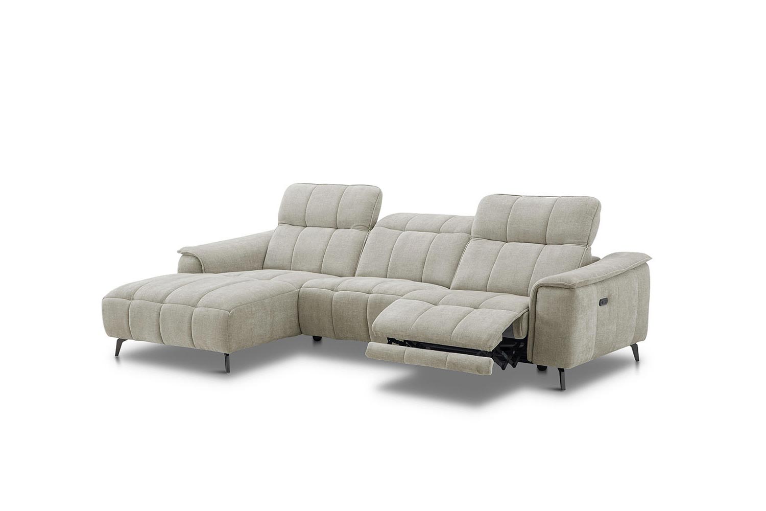 Stoff Ecksofa mit manueller Kopfteilverstellung und Funktion