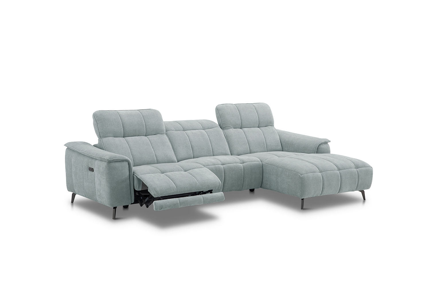 Stoff Ecksofa mit manueller Kopfteilverstellung und Funktion