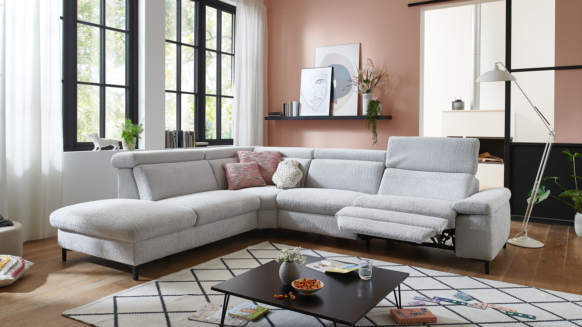 Modulmaster Ecksofa Stoff L-Form Federkern Silver Modulmaster Ecksofa Stoff L-Form Federkern Silver-01260301WW
