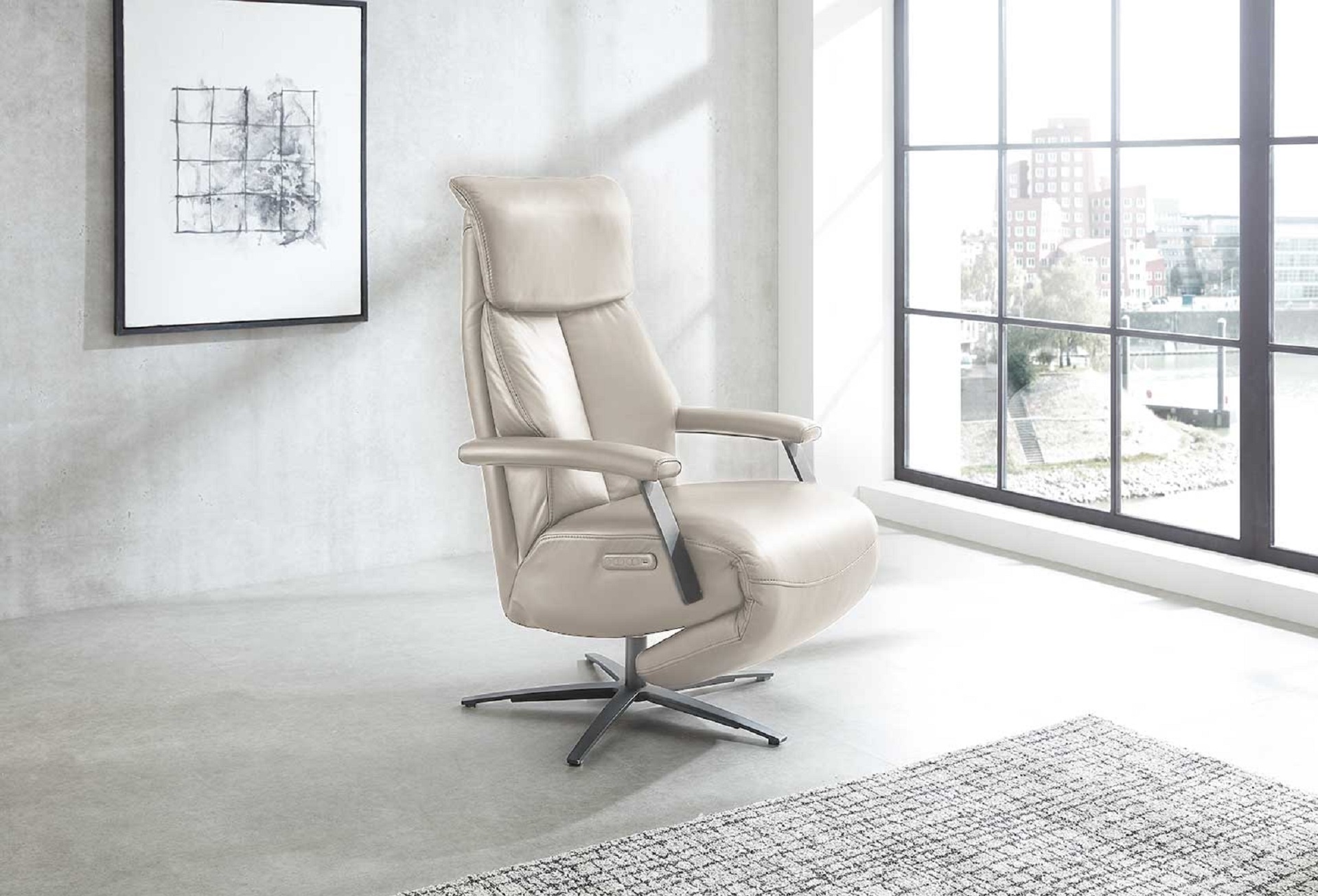 Echt Leder Relaxsessel #341 Beige mit 2 Motoren 