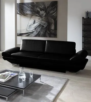 Leder Couchgarnitur Hemingway Plus mit Funktionen Schwarz 3 Sitzer
