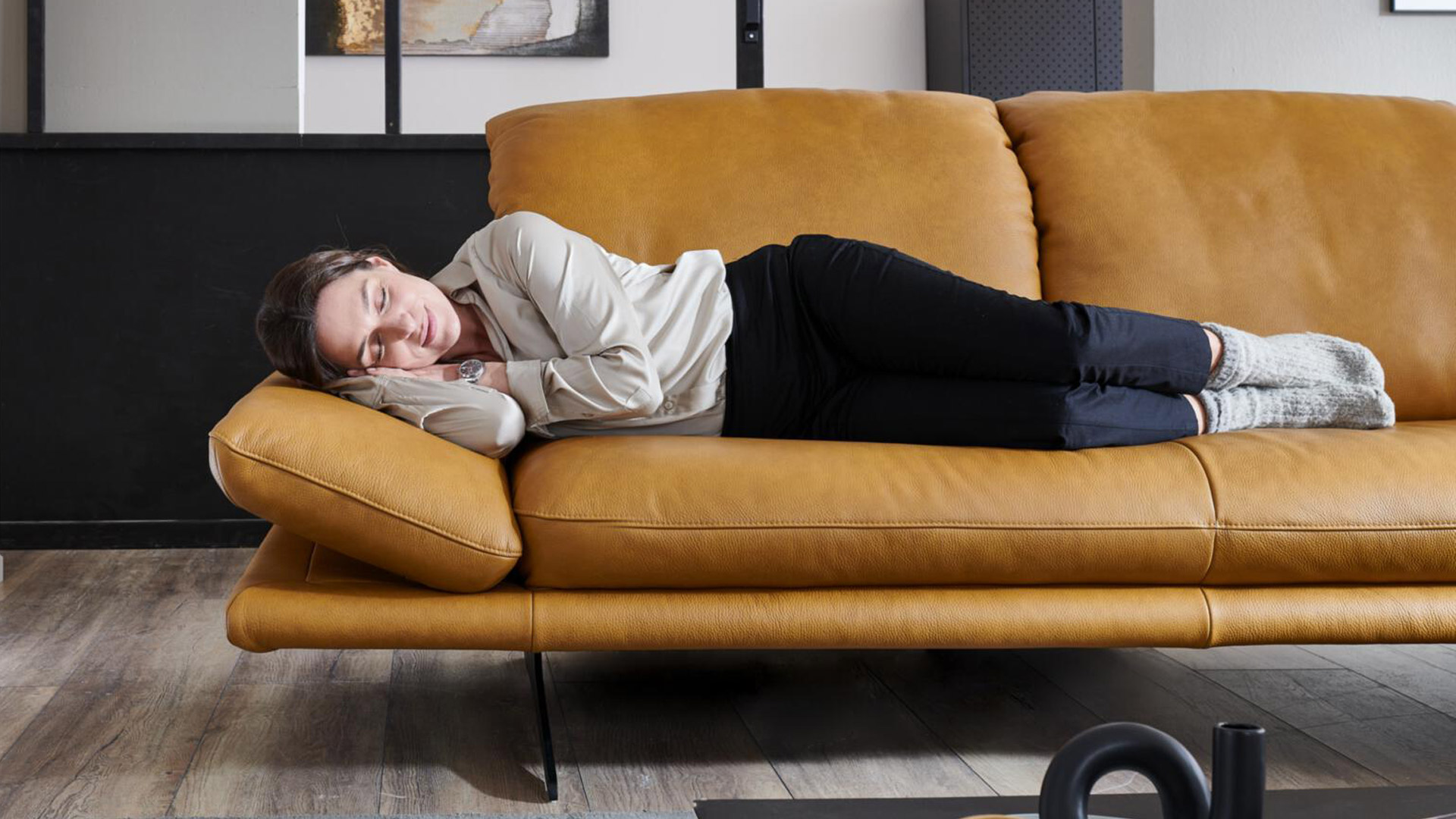 W. Schillig Ecksofa Sohoo mit Sitztiefenverstellung in Leder 