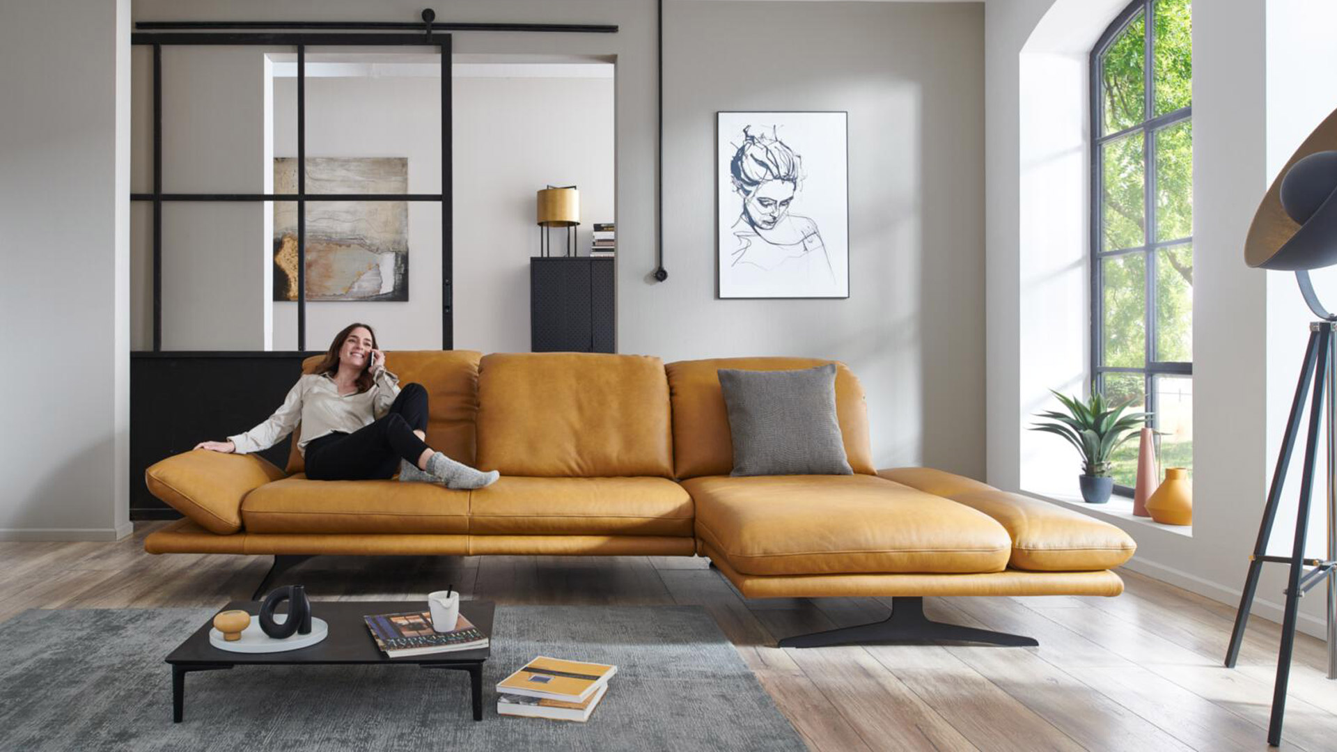W. Schillig Ecksofa Sohoo mit Sitztiefenverstellung in Leder 