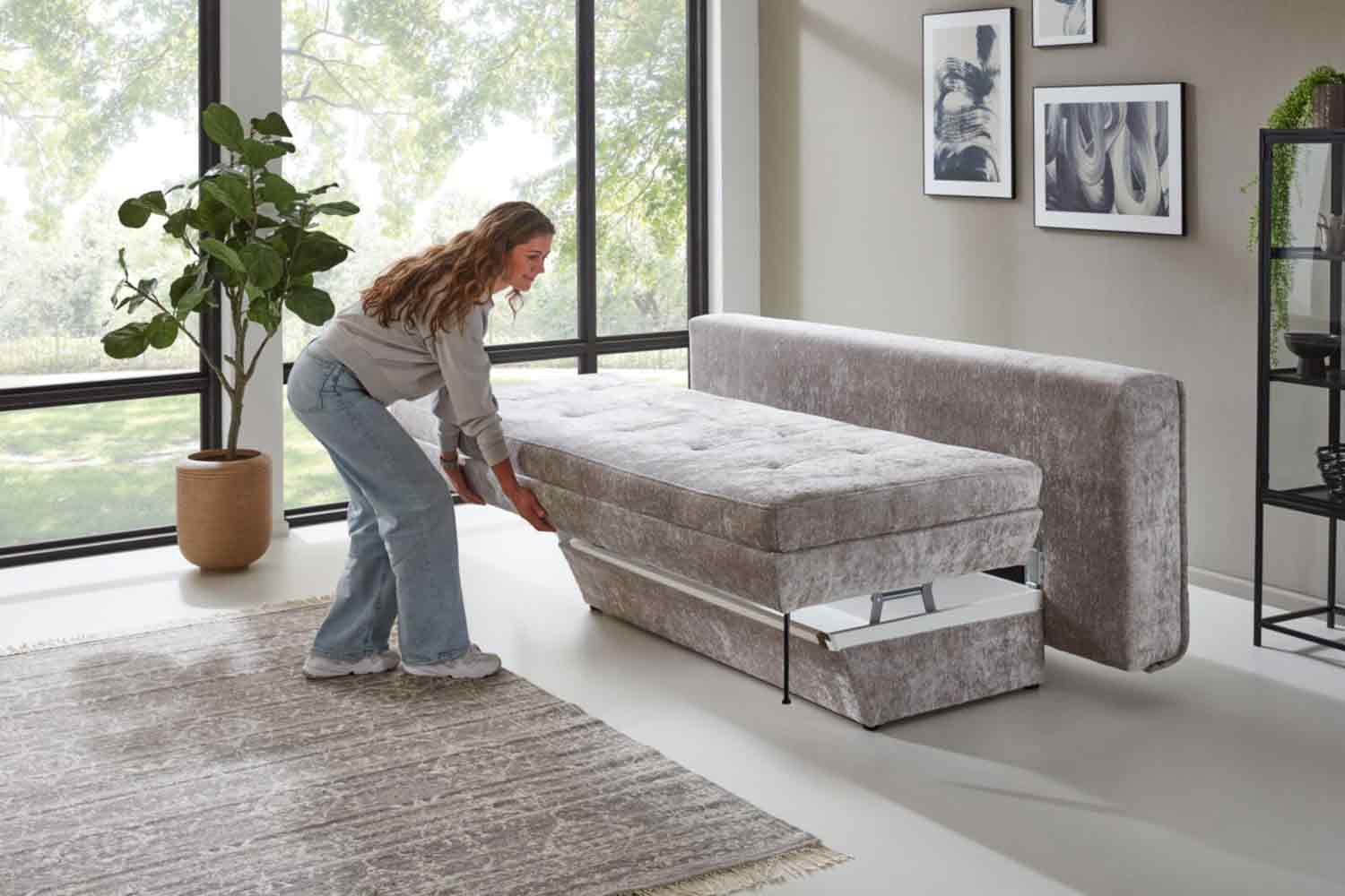 Stoff Schlafsofa inkl. Schlaffunktion und Bettkasten 