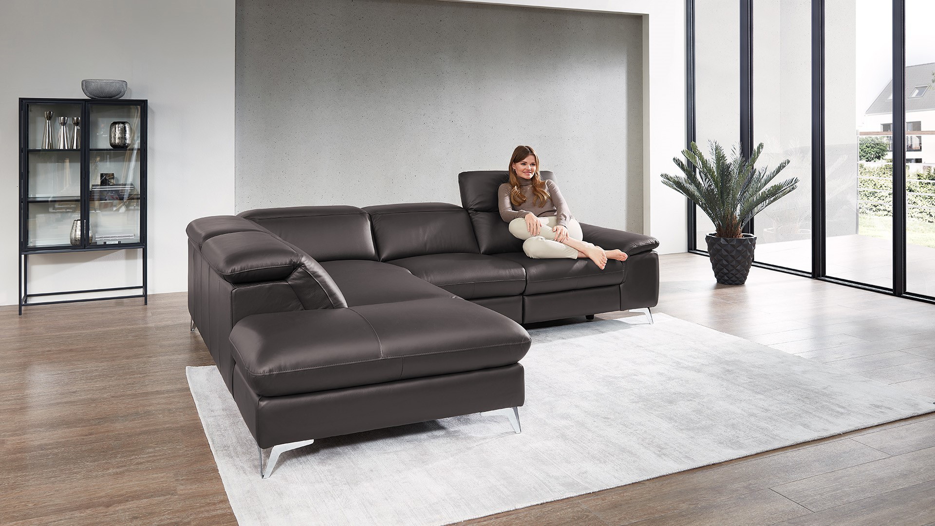 Ecksofa Seahawk mit manueller Kopfteilverstellung in Leder -05970213-WW.18