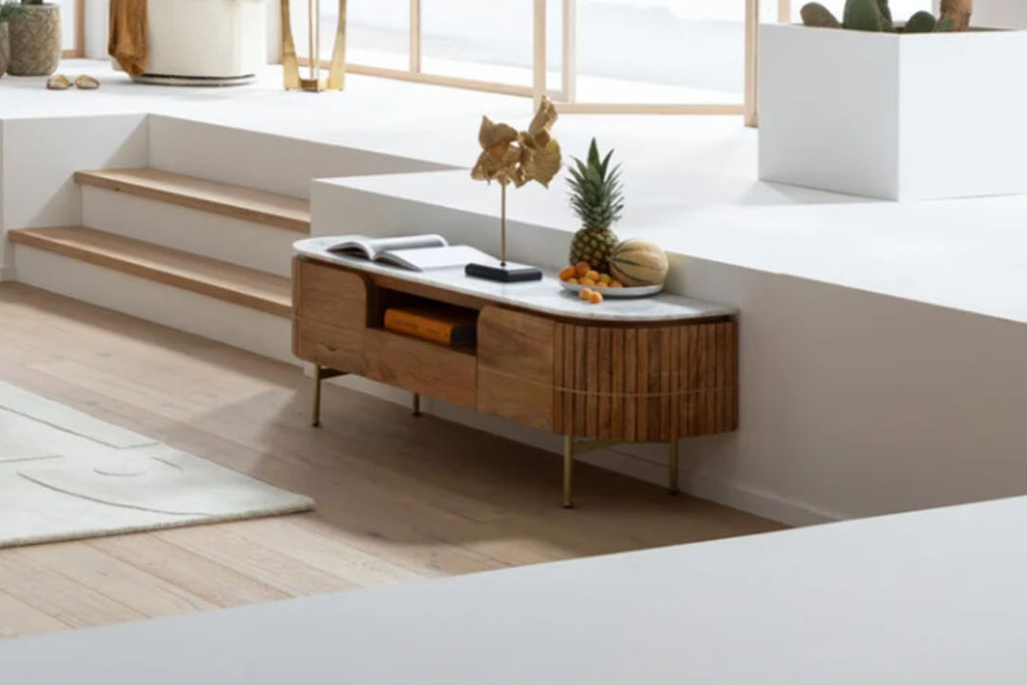 Kare Lowboard Grace mit Marmorplatte und Mango-Massivholz