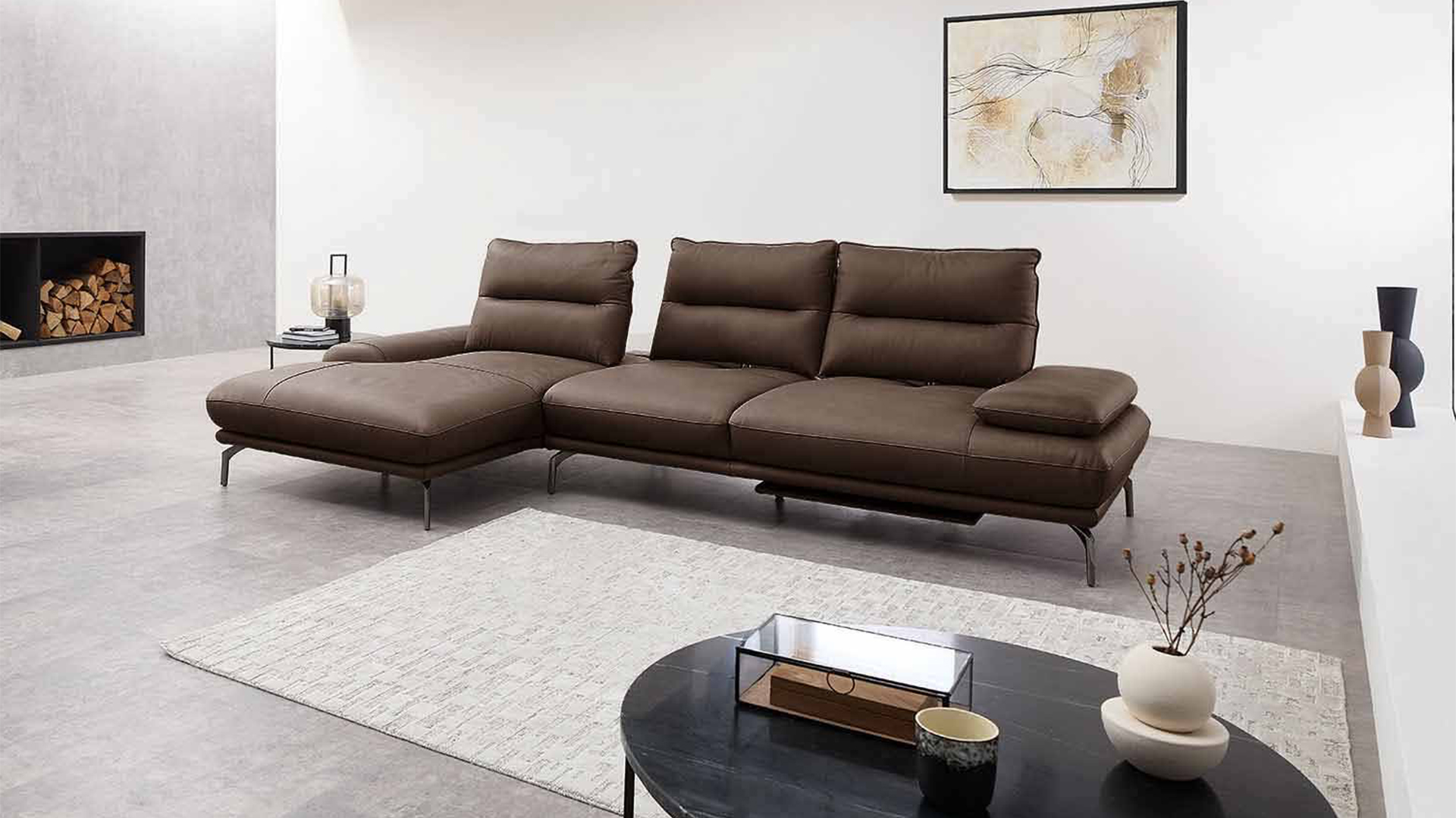 Leder Ecksofa mit Sitztiefenverstellung und motorischer Fußstütze Leder Ecksofa mit Sitztiefenverstellung und motorischer Fußstütze-05971013-WW