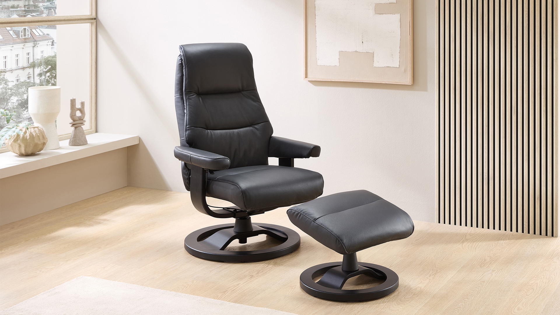 Relaxsessel President mit Hocker in Leder-Lederlook Relaxsessel President mit Hocker in Leder-Lederlook