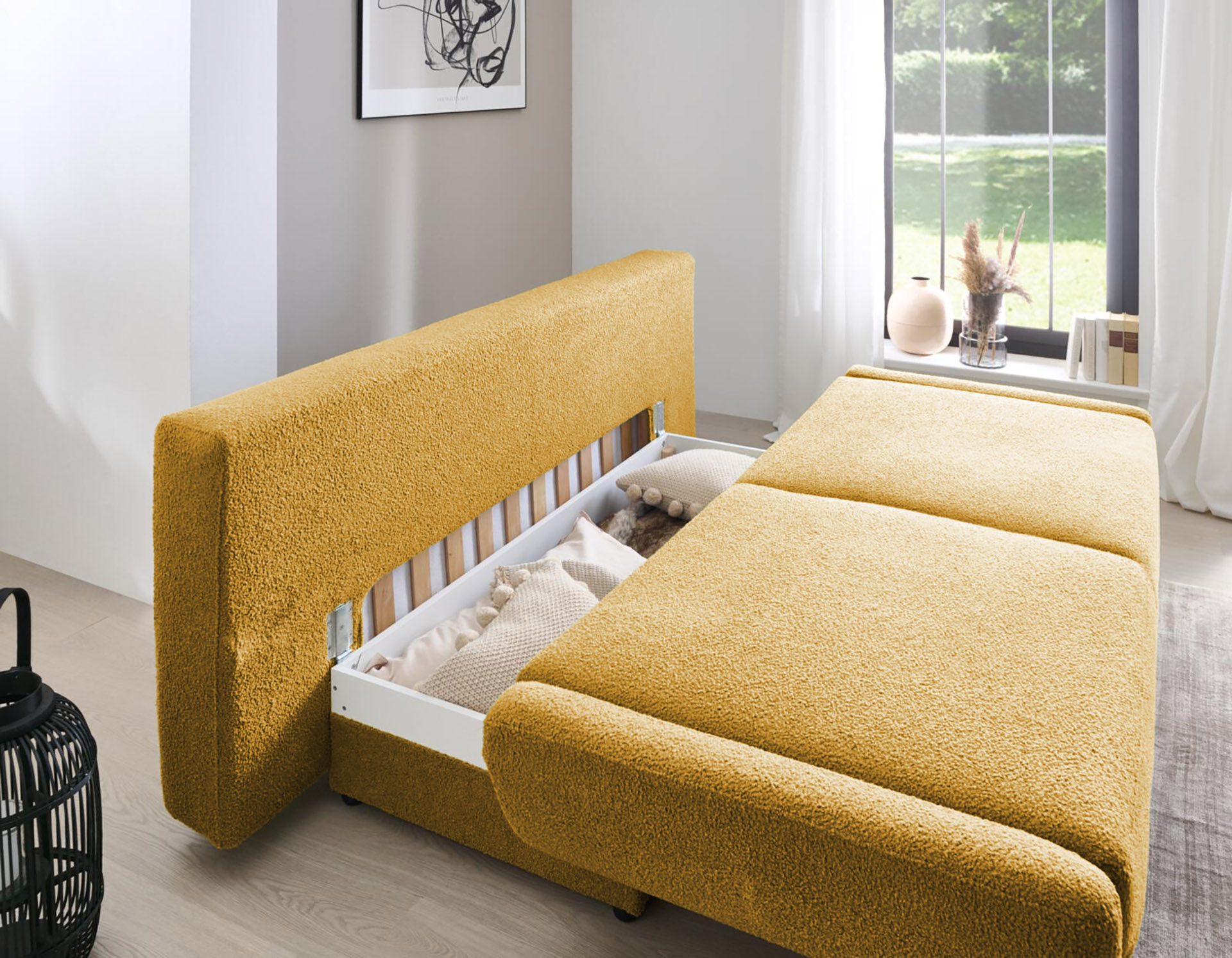 Schlafsofa Xally inkl. Schlaffunktion und Bettkasten in Stoff