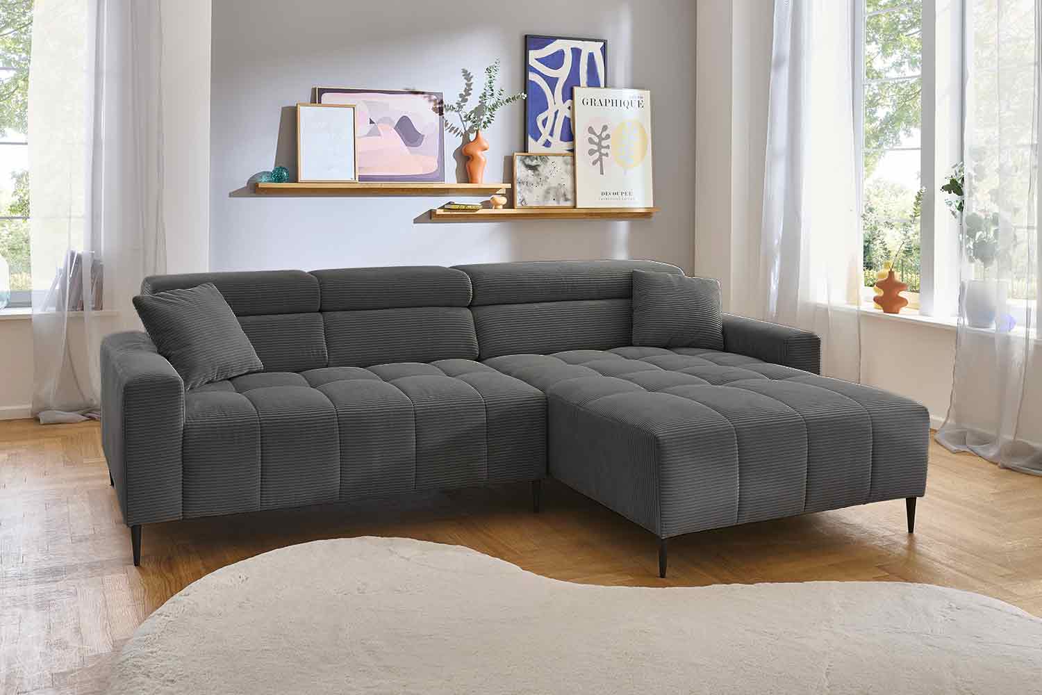 Ecksofa inkl. motorischem Sitzvorzug in Trendstoff Cord
