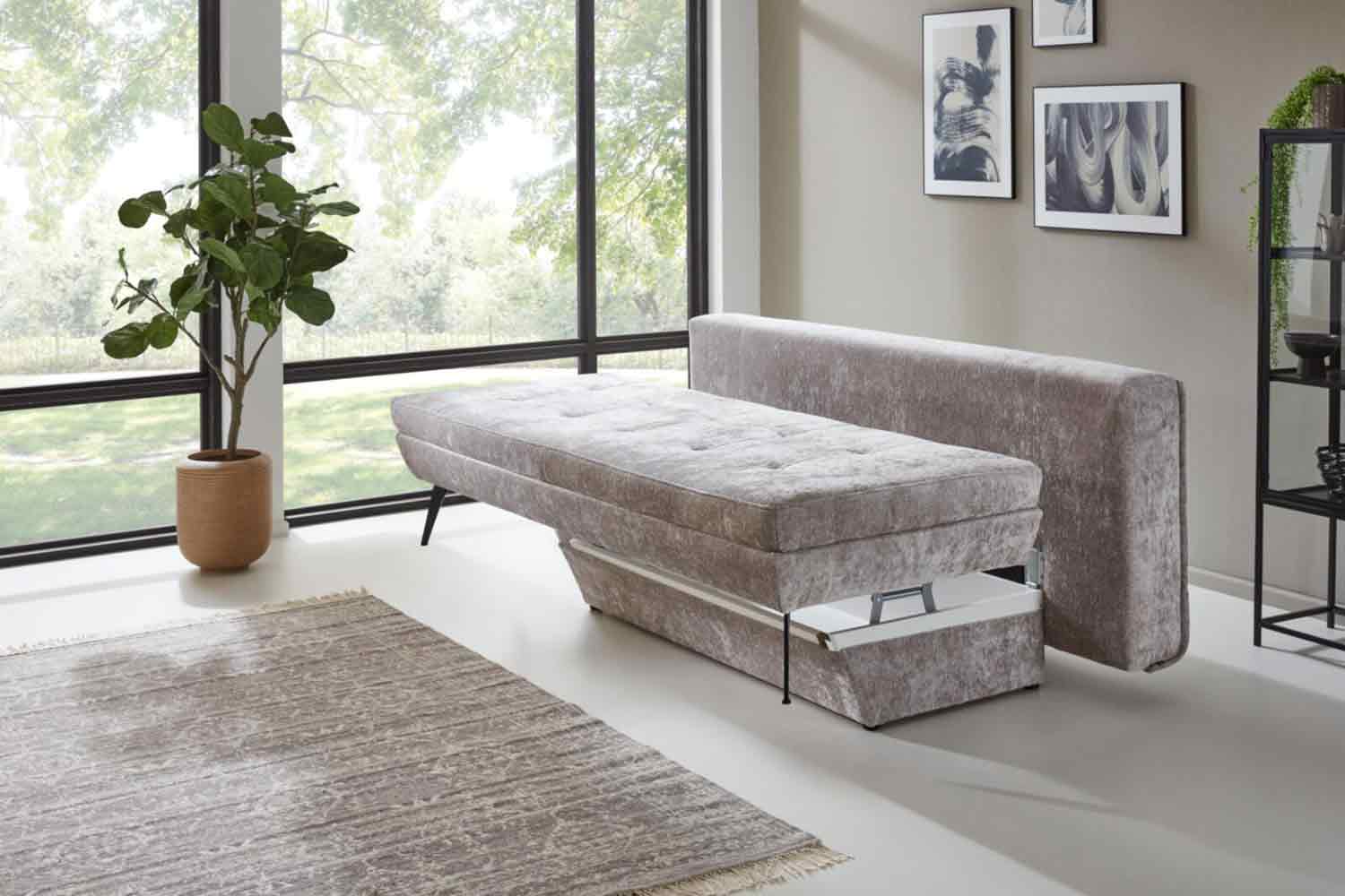 Stoff Schlafsofa inkl. Schlaffunktion und Bettkasten 