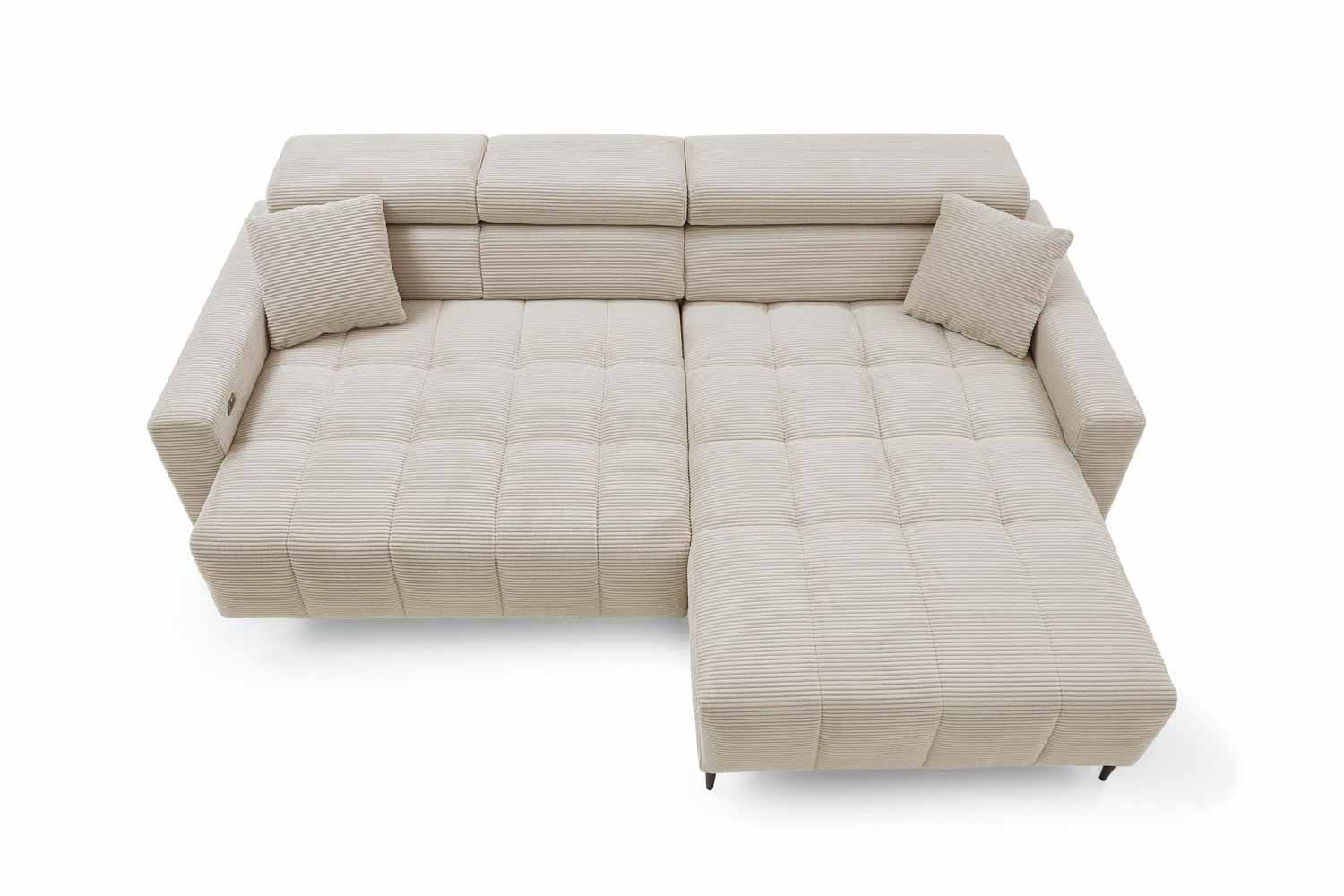 Ecksofa inkl. motorischem Sitzvorzug in Trendstoff Cord