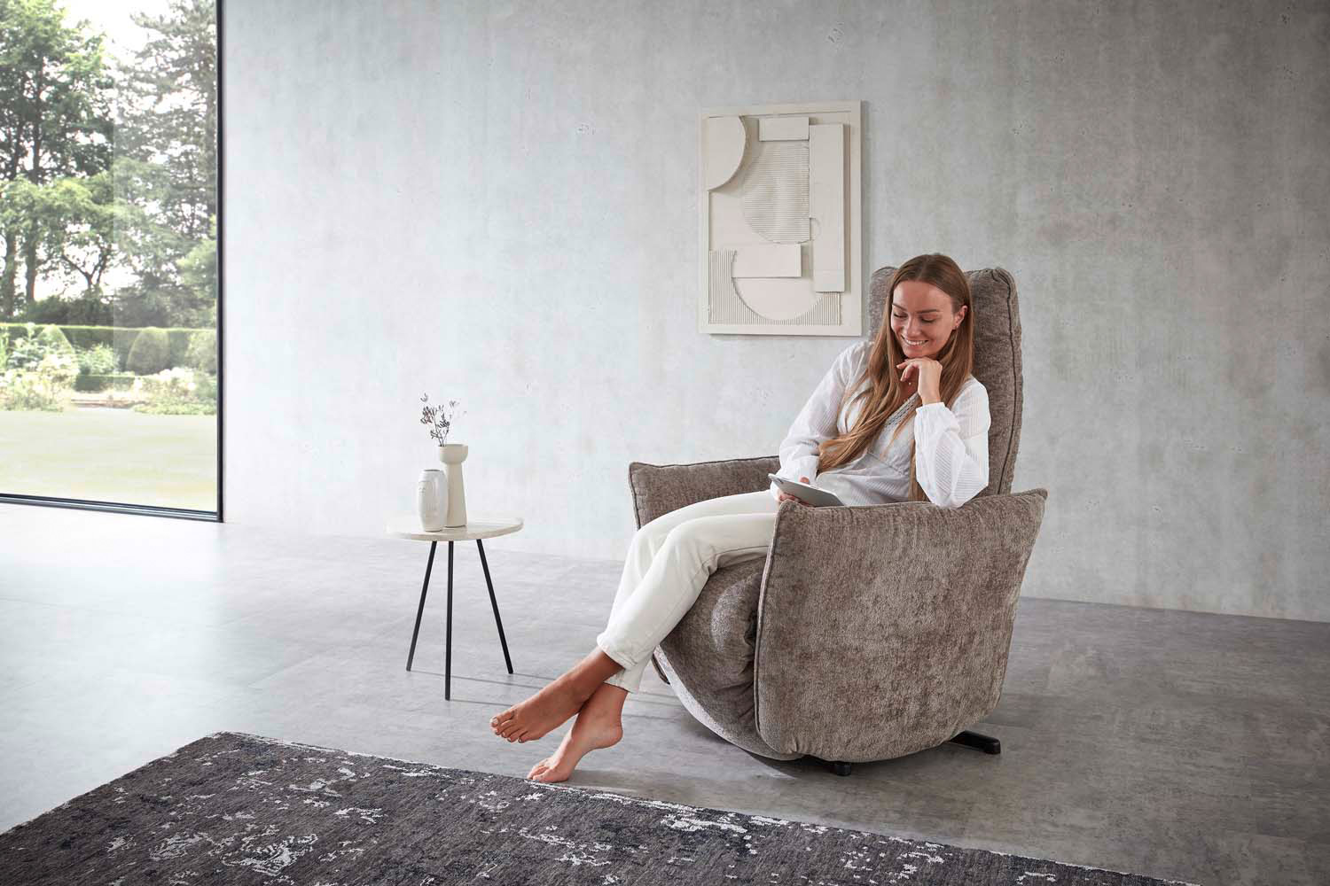 Relaxsessel elektrisch in Stoff Taupe Größe: M