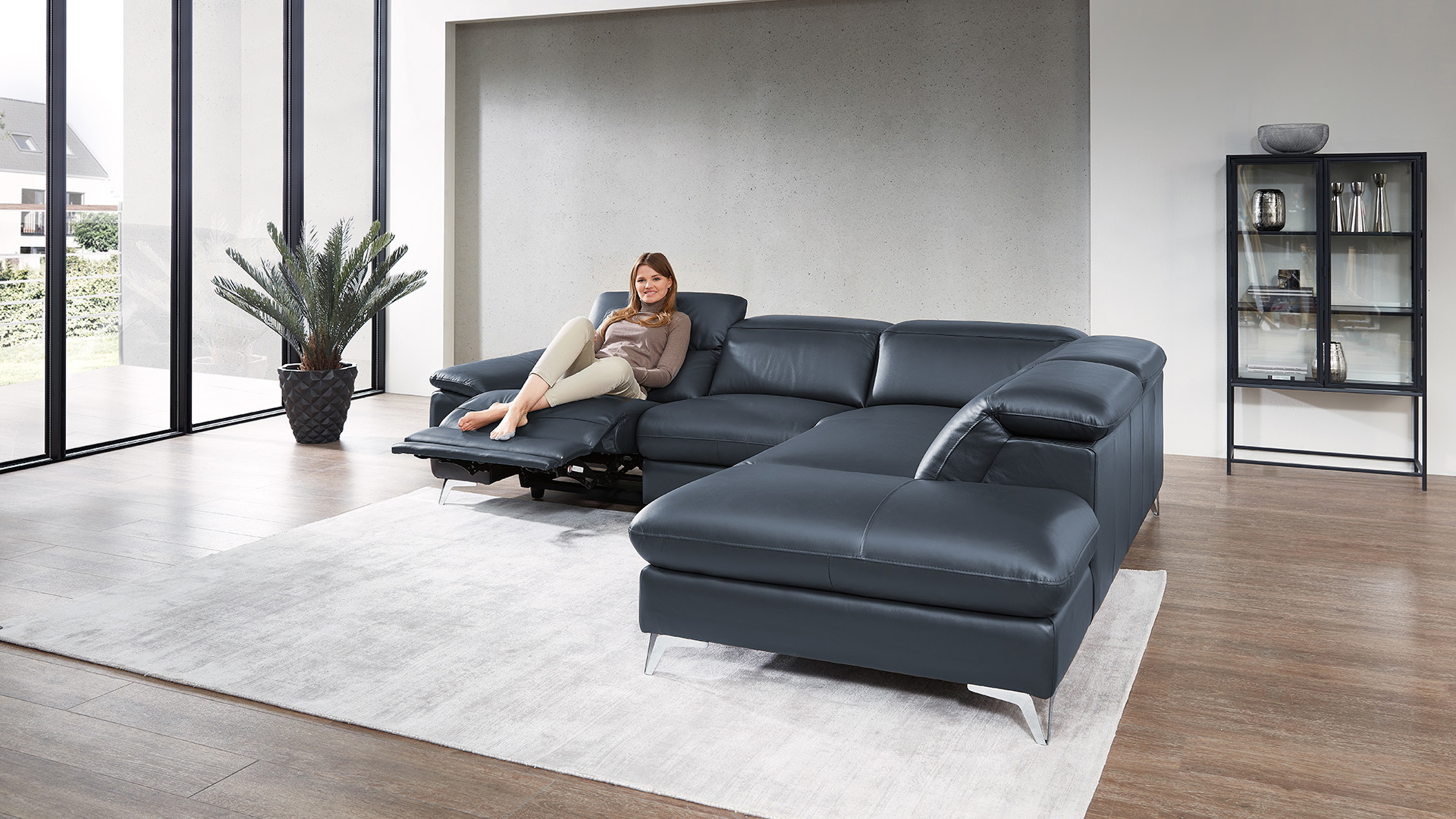 Ecksofa Seahawk mit manueller Kopfteilverstellung in Leder -05970213-WW.7