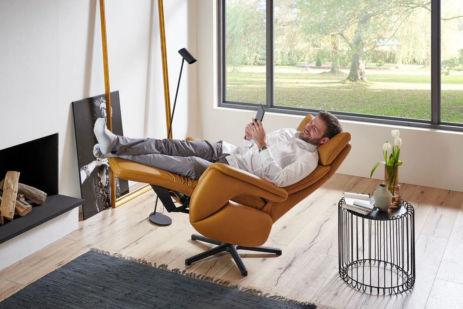 Leder Relaxsessel inkl. manueller Relaxfunktion Gelb