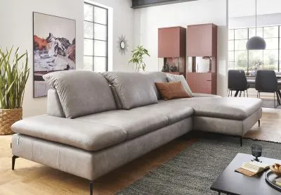 Ecksofa Lavina mit Funktion in Leder Eisgrau rechts