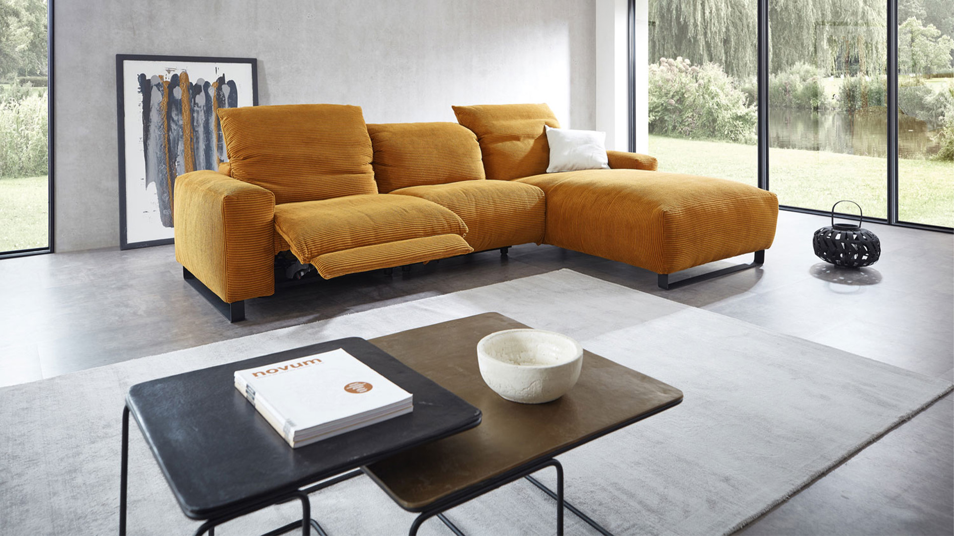 Ecksofa L-Form in Cordstoff Gold-05310103WW