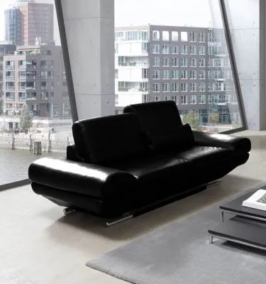 Leder Couchgarnitur Hemingway Plus mit Funktionen Schwarz 2 Sitzer
