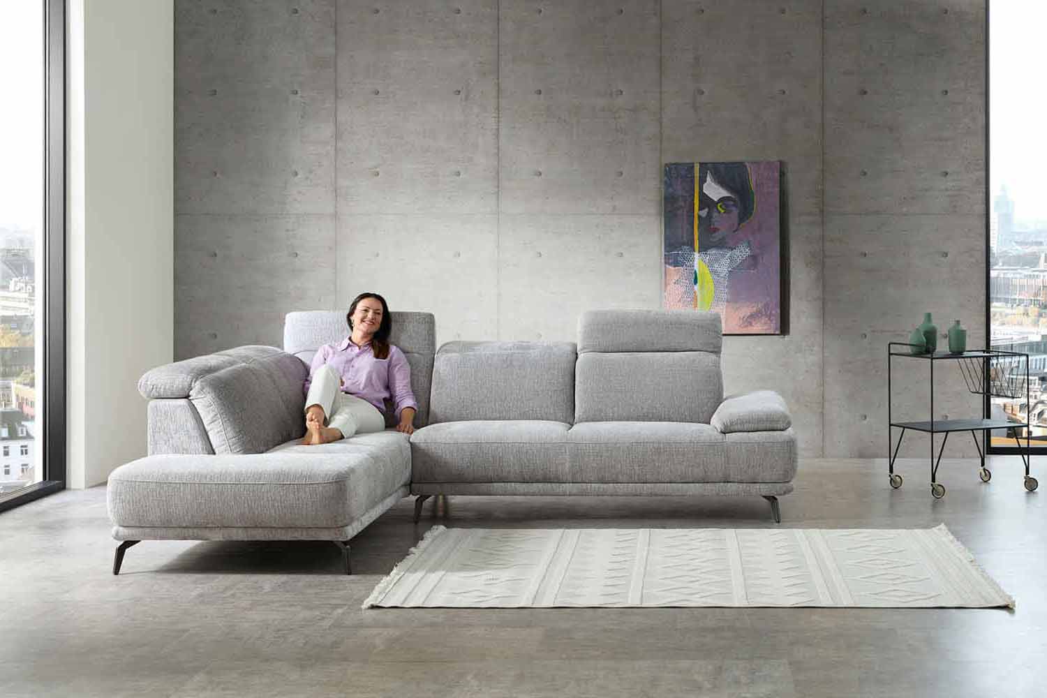 Ecksofa inkl. Kopfteilverstellung in Stoff