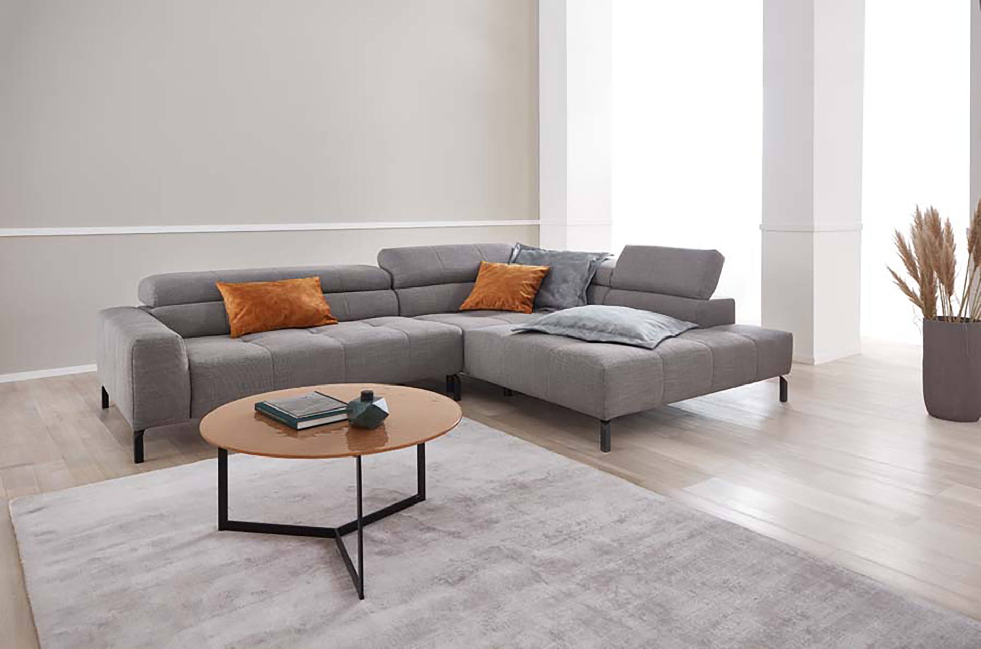 Hilker Ecksofa HC 34 inkl. Kopfteilfunktion Grau rechts