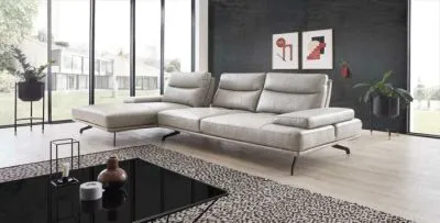 Echt Leder Ecksofa Novara inkl. Kopfteilfunktion & Sitztiefenverstellung Beige links
