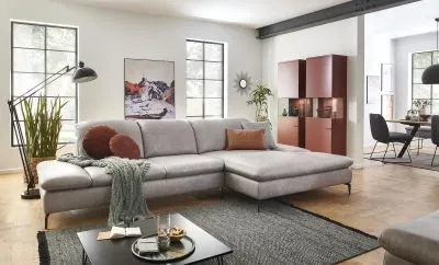 Ecksofa Lavina mit Funktion in Leder Eisgrau rechts