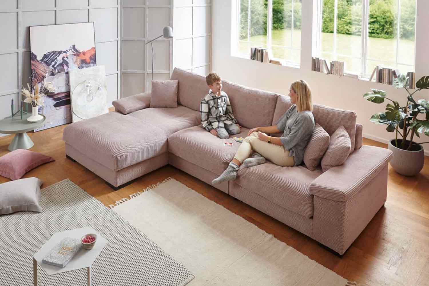 Cord Ecksofa L-Form Rosa