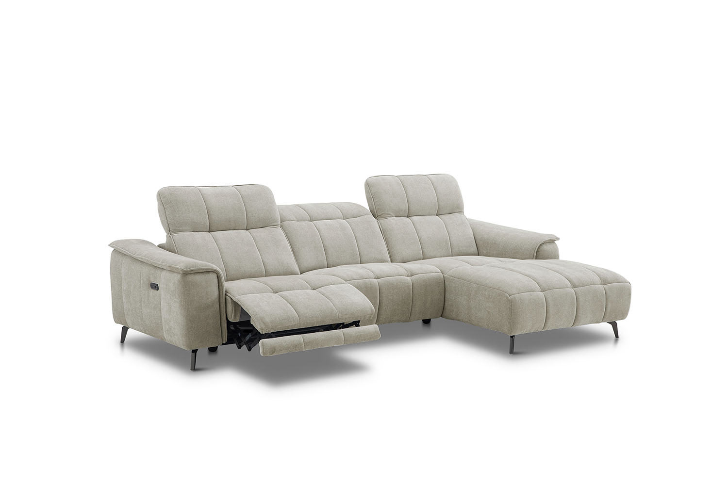 Stoff Ecksofa mit manueller Kopfteilverstellung und Funktion Stoff Ecksofa mit manueller Kopfteilverstellung und Funktion