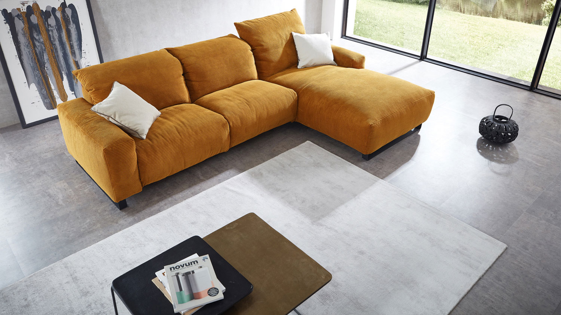Ecksofa L-Form in Cordstoff Gold-05310103WW