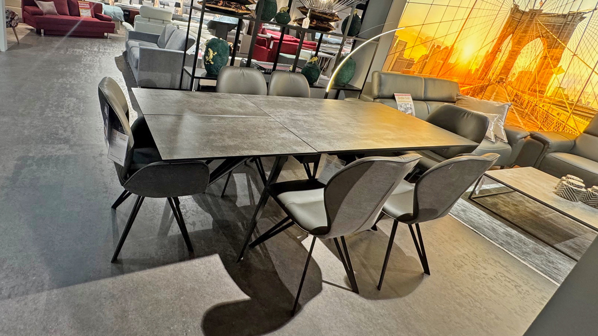 Esszimmergruppe inkl. Tisch mit Auszug und 6 Stühle in Leder/Stoff Mix-0444002100-04WW-A