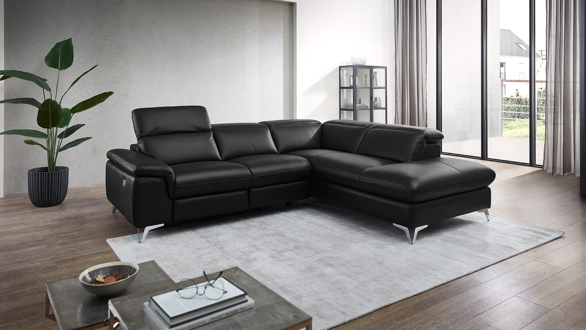 Ecksofa Seahawk mit manueller Kopfteilverstellung in Leder -05970213-WW