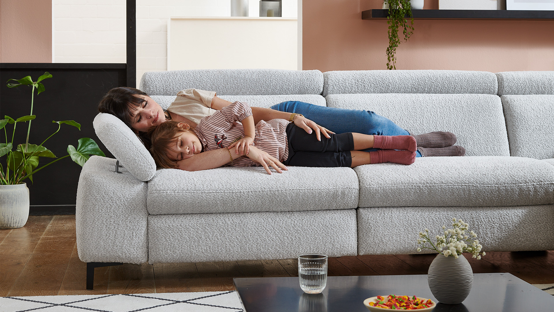 Modulmaster Ecksofa Stoff L-Form Federkern Silver-01260301WW
