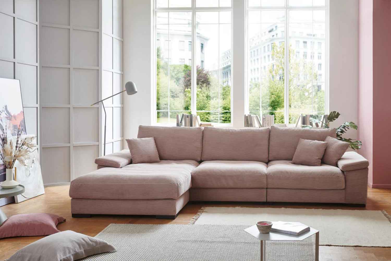 Cord Ecksofa L-Form Rosa