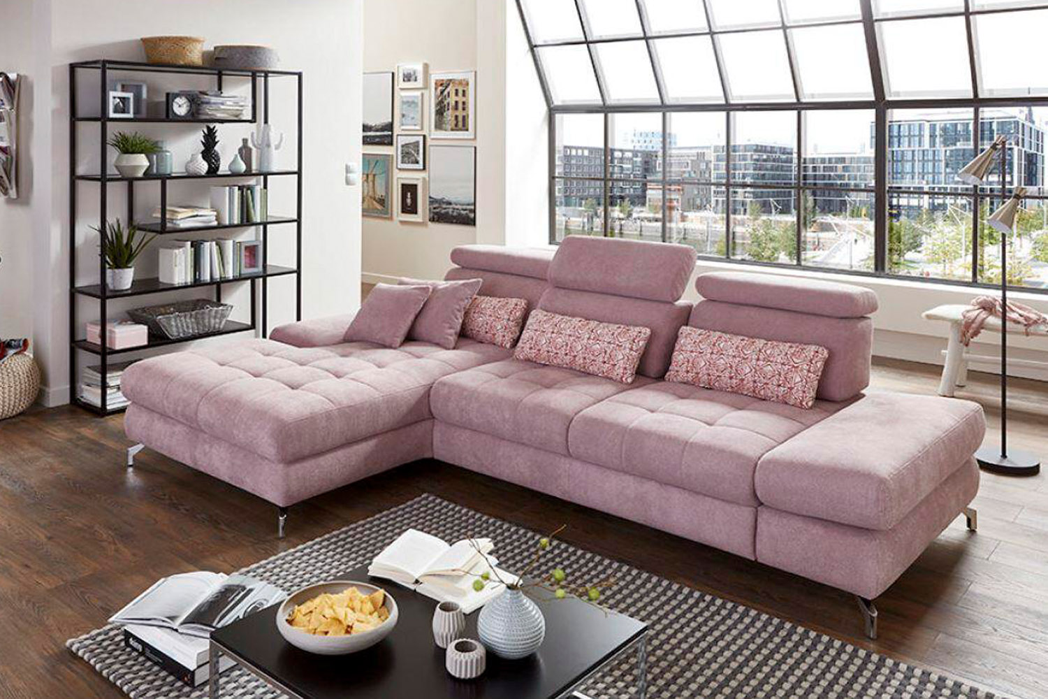 Stoff Ecksofa mit Federkern und Verstellung