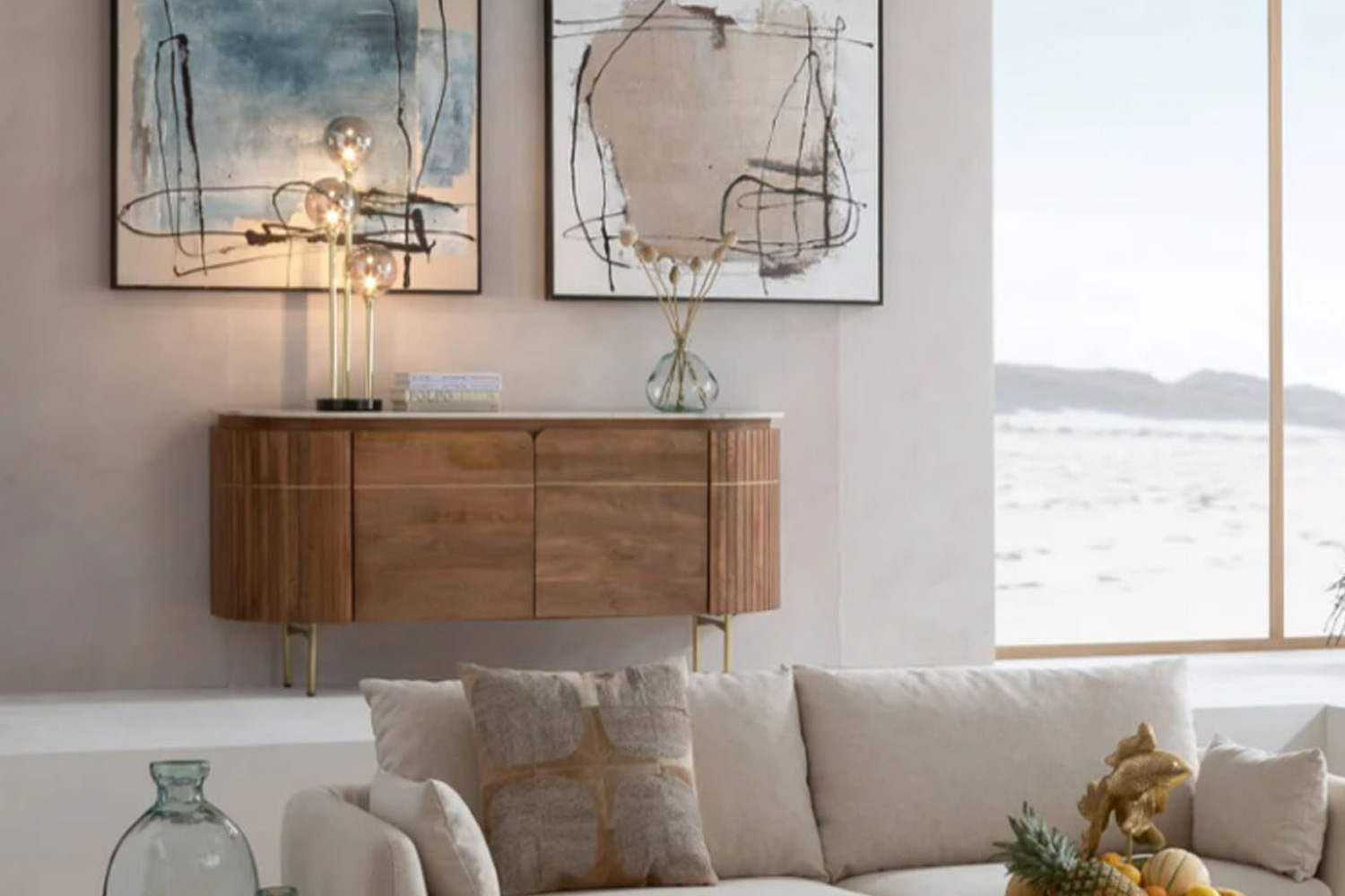 Kare Sideboard Grace mit Marmorplatte und Mango-Massivholz