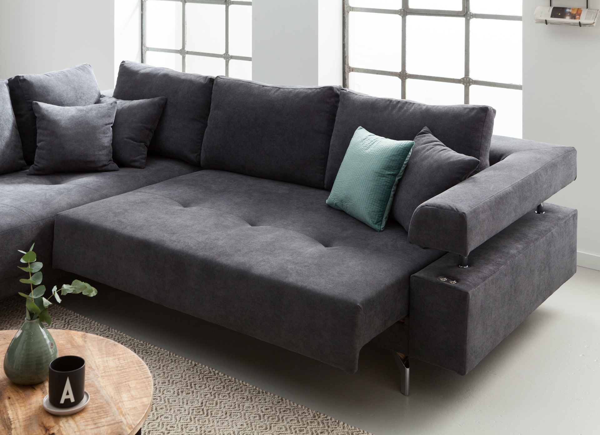 Ecksofa Dream mit motorischer Sitztiefenverstellung in Stoff-06460128WW