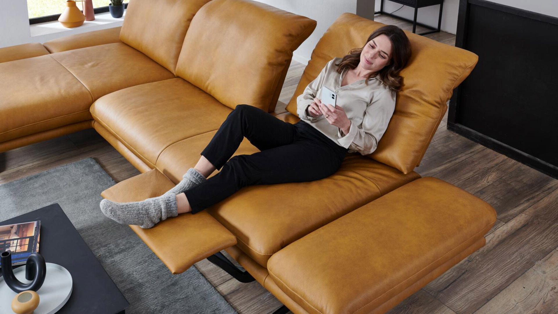 W. Schillig Ecksofa Sohoo mit Sitztiefenverstellung in Leder 