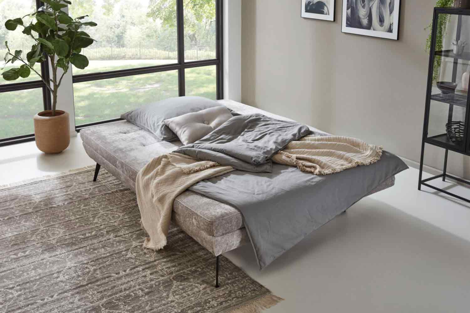 Stoff Schlafsofa inkl. Schlaffunktion und Bettkasten 
