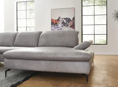Ecksofa Lavina mit Funktion in Leder Eisgrau rechts